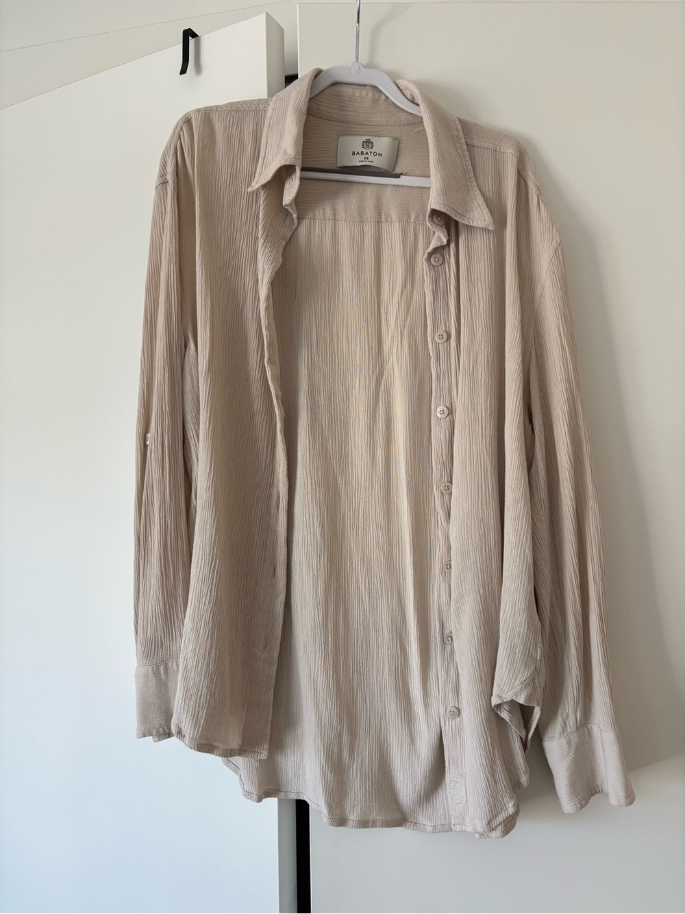 Babaton Lightweight Beige Button-Up Shirt Jacket